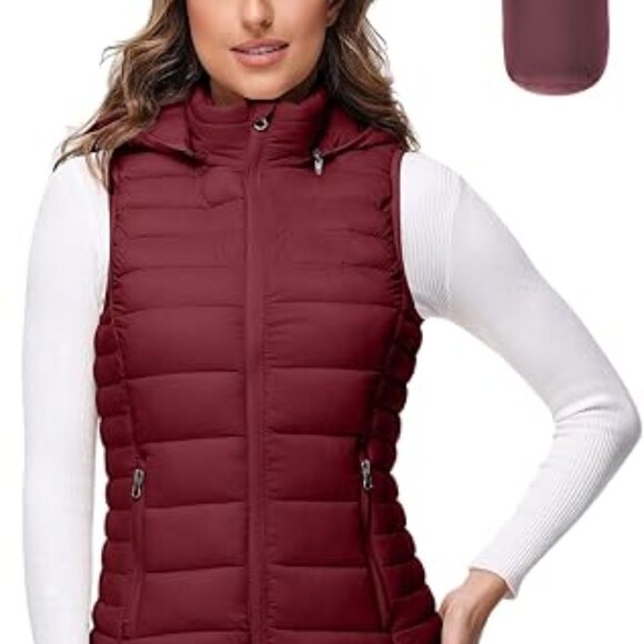 ROYAL MATRIX Women's Sz S Red Lightweight Winter Warm Puffy Vest with Hood NWT - Picture 1 of 4